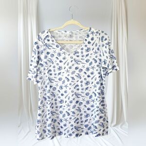 J. Jill 100% Linen Seashell Ocean Nautical Short Sleeve‎ T-Shirt Coastal Size XS